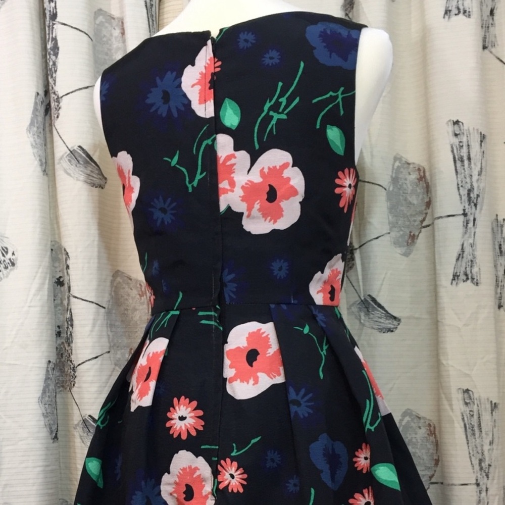 ModCloth - Blue Pink Flowers on Black Fit & Flare Dress with hidden POCKETS! - Picture 9 of 14